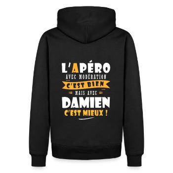 Damien Apero T shirt Humour personnalisé damien - Sweat à capuche Premium bio Homme - noir - Dos - Nico (187cm)