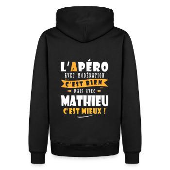 Mathieu Apero T shirt Humour personnalisé mathieu - Sweat à capuche Premium bio Homme - noir - Dos - Nico (187cm)