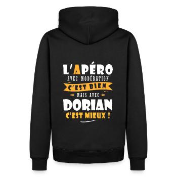 Dorian cadeau Humour personnalisé cadeau dorian - Sweat à capuche Premium bio Homme - noir - Dos - Nico (187cm)
