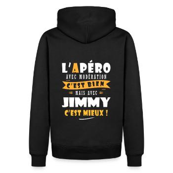 Jimmy Cadeau Humour personnalisé cadeau jimmy - Sweat à capuche Premium bio Homme - noir - Dos - Nico (187cm)