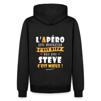 Steve cadeau Humour personnalisé cadeau steve - Sweat à capuche Premium bio Homme - noir - Dos - Nico (187cm)
