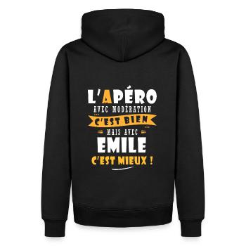 Emile cadeau Humour personnalisé cadeau emile - Sweat à capuche Premium bio Homme - noir - Dos - Nico (187cm)