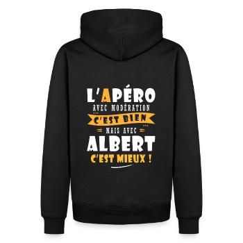 Albert Cadeau Humour personnalisé cadeau albert - Sweat à capuche Premium bio Homme - noir - Dos - Nico (187cm)
