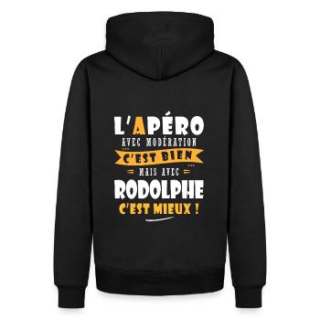 Rodolphe Cadeau drôle personnalisé cadeau rodolphe - Sweat à capuche Premium bio Homme - noir - Dos - Nico (187cm)
