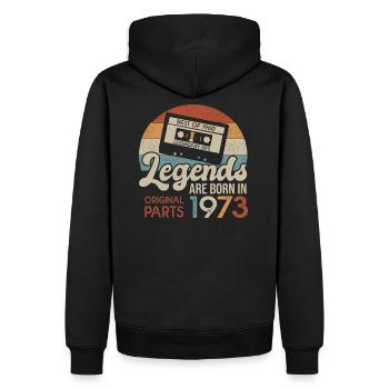 Legends Casette 1973 Geburtstagsgeschenk 50 Jahre - Männer Premium Bio Hoodie - Schwarz - Hinten - Nico (187cm)