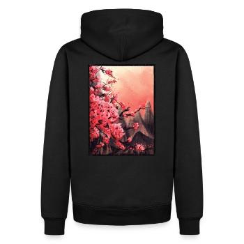 Kirschblüten Japan, Kunst Landschaft Gebirge Asien - Männer Premium Bio Hoodie - Schwarz - Hinten - Nico (187cm)