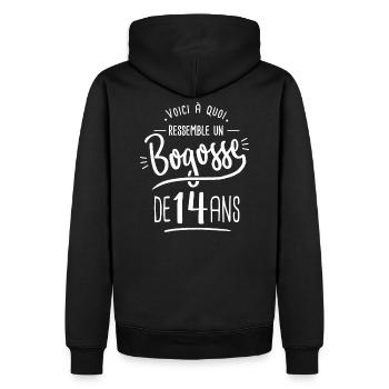 anniversaire 14 ans bogosse cadeau humour 14 ans - Sweat à capuche Premium bio Homme - noir - Dos - Nico (187cm)