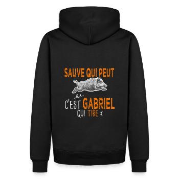 Gabriel c est gabriel qui tire Humour Chasseur - Sweat à capuche Premium bio Homme - noir - Dos - Nico (187cm)
