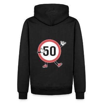 50 Jahre Jubiläum 50 Jahre Anniersaire 50 E - Männer Premium Bio Hoodie - Schwarz - Hinten - Nico (187cm)