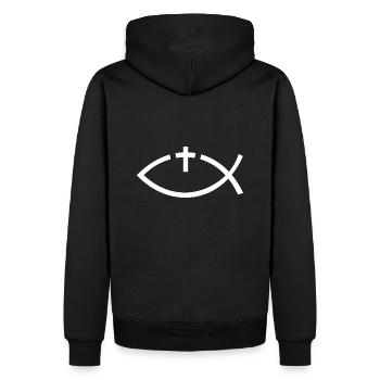 Symbole du poisson Chrétiens - Eglise - Foi - Sweat à capuche Premium bio Homme - noir - Dos - Nico (187cm)