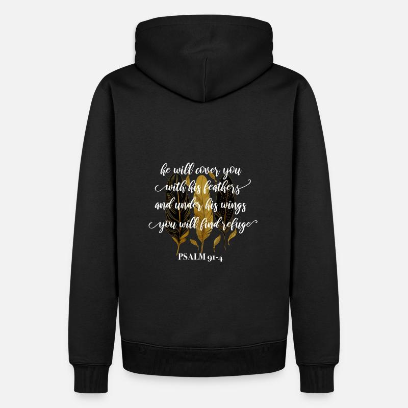 Bibelvers Psalm 91:4 - Männer Premium Bio Hoodie - Schwarz