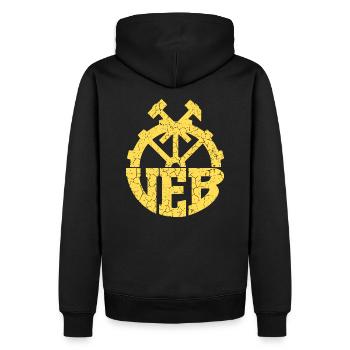 VEB - DDR Volks Eigener Betrieb - Retro - Männer Premium Bio Hoodie - Schwarz - Hinten - Nico (187cm)