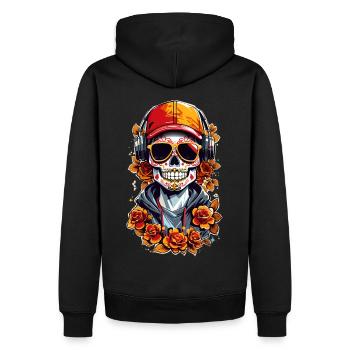 Zucker Schädel - Männer Premium Bio Hoodie - Schwarz - Hinten - Nico (187cm)
