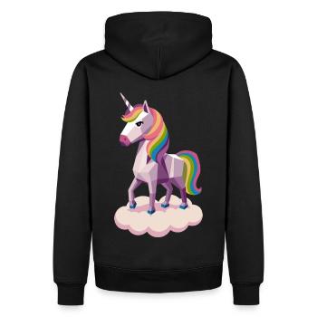 Geometric Unicorn on Cloud with Rainbow Mane - Men’s Premium Organic Hoodie - black - Back - Nico (187cm)