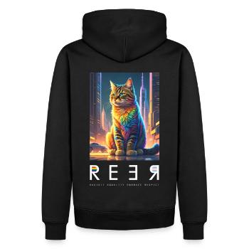 STRAHLEN SIE GLEICHBERECHTIGUNG AUS, UMARMEN SIE RESPEKT - Rainbow Cat - Männer Premium Bio Hoodie - Schwarz - Hinten - Nico (187cm)