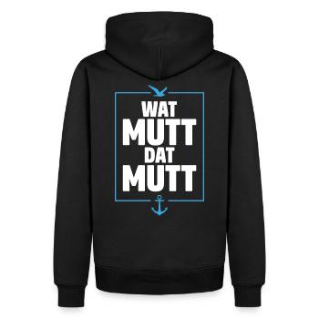WAT MUTT DAT MUTT | SPRUCH PLATTDEUTSCH - Männer Premium Bio Hoodie - Schwarz - Hinten - Nico (187cm)