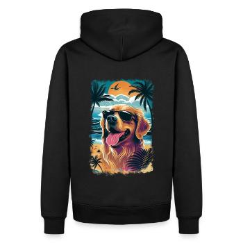 Golden retriever avec des lunettes de soleil sur la plage - Sweat à capuche Premium bio Homme - noir - Dos - Nico (187cm)