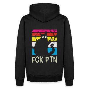 FCK PTN Katze Ukraine - Männer Premium Bio Hoodie - Schwarz - Hinten - Nico (187cm)