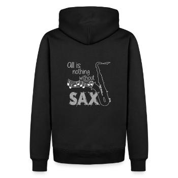 J'aime sax | J'adore le saxophone - Sweat à capuche Premium bio Homme - noir - Dos - Nico (187cm)