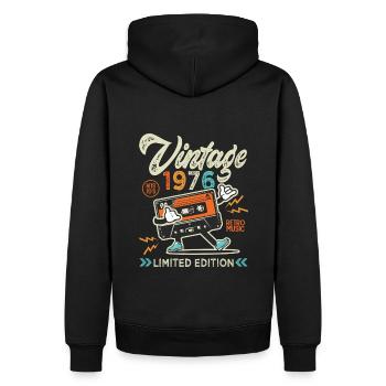 1976 Anniversaire retro music Chemise De 1976 - Sweat à capuche Premium bio Homme - noir - Dos - Nico (187cm)