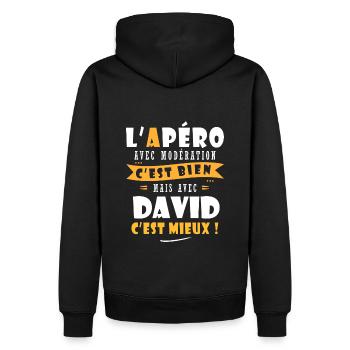 David Apero T shirt Humour personnalisé david - Sweat à capuche Premium bio Homme - noir - Dos - Nico (187cm)