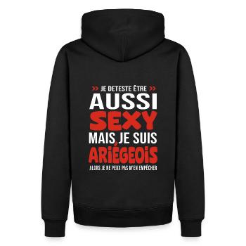 je deteste d être aussi sexy - je suis Ariégeois - Sweat à capuche Premium bio Homme - noir - Dos - Nico (187cm)