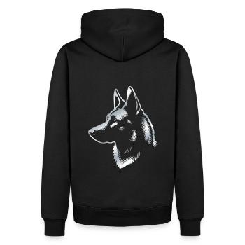 Malinois, tête de chien, dessin argentique - Sweat à capuche Premium bio Homme - noir - Dos - Nico (187cm)