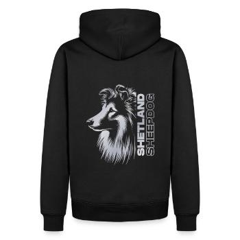 Sheltie | Shetland Berger Tête de chien argent - Sweat à capuche Premium bio Homme - noir - Dos - Nico (187cm)