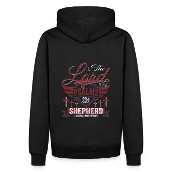 Jesus Christus Psalm 23,1 Der Herr ist mein Hirte - Männer Premium Bio Hoodie - Schwarz - Hinten - Nico (187cm)