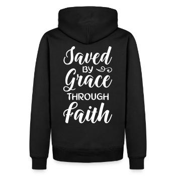 Saved By Grace Through Faith - Männer Premium Bio Hoodie - Schwarz - Hinten - Nico (187cm)