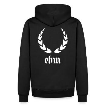 EBM Power Logo - Männer Premium Bio Hoodie - Schwarz - Hinten - Nico (187cm)