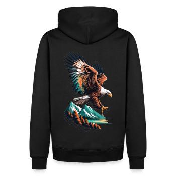 Adler und Berglandschaft im Einklang - Männer Premium Bio Hoodie - Schwarz - Hinten - Nico (187cm)
