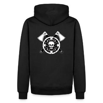 Schild mit Axt - Männer Premium Bio Hoodie - Schwarz - Hinten - Nico (187cm)
