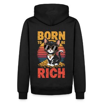 Geboren für Reichtum – Coole Katzenedition - Männer Premium Bio Hoodie - Schwarz - Hinten - Nico (187cm)
