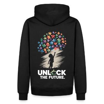 Autismus - Unlock the Future – Puzzlekind - Männer Premium Bio Hoodie - Schwarz - Hinten - Nico (187cm)