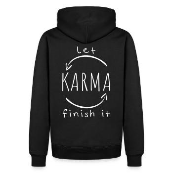 Karma Lustiger Spruch - Männer Premium Bio Hoodie - Schwarz - Hinten - Nico (187cm)