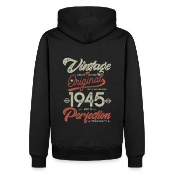 1945 anniversaire vintage Né 1945 - Sweat à capuche Premium bio Homme - noir - Dos - Nico (187cm)