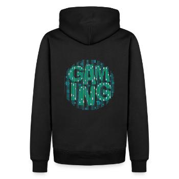 Gaming-Szene-digital - Männer Premium Bio Hoodie - Schwarz - Hinten - Nico (187cm)