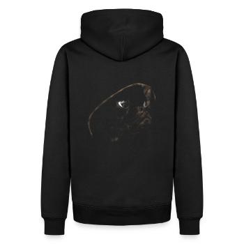 Mops mit Mütze - Männer Premium Bio Hoodie - Schwarz - Hinten - Nico (187cm)