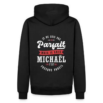 Michaël Parfait Cadeau prenom michael - Sweat à capuche Premium bio Homme - noir - Dos - Nico (187cm)