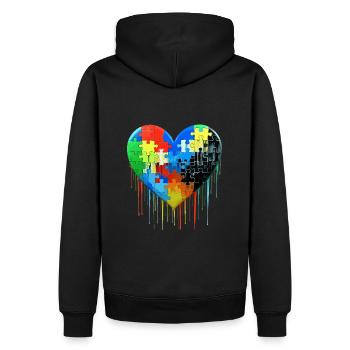 Autismus Puzzle Herz - Männer Premium Bio Hoodie - Schwarz - Hinten - Nico (187cm)