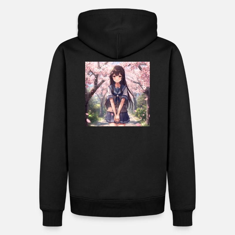 Kirschblüten Schulmädchen - Männer Premium Bio Hoodie - Schwarz