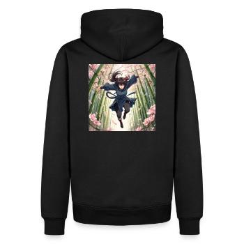 Héroïne de bambou sur le chemin des cerisiers en fleurs - Sweat à capuche Premium bio Homme - noir - Dos - Nico (187cm)