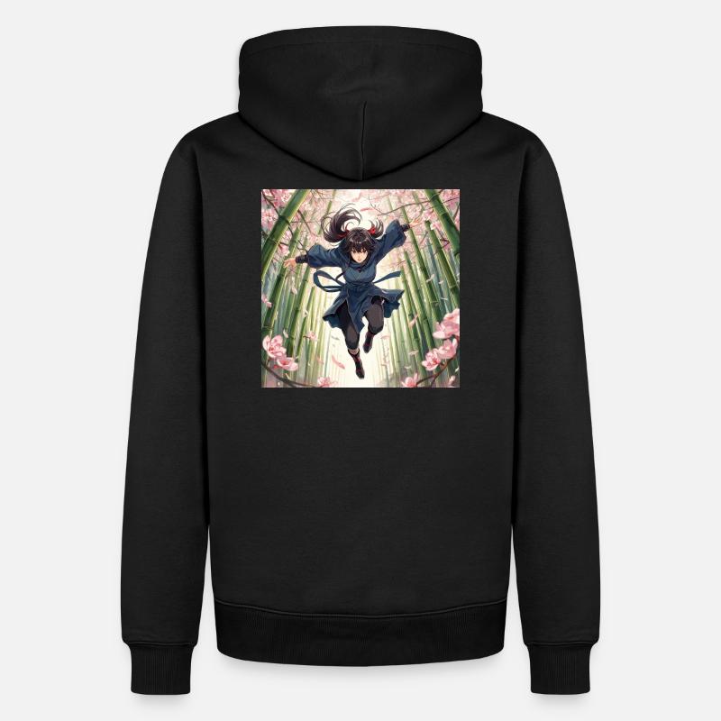 Bambusheldin im Kirschblütenpfad - Männer Premium Bio Hoodie - Schwarz