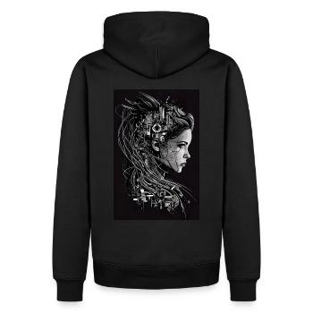 AI Art | Cyber Woman - Cartoon Style - Männer Premium Bio Hoodie - Schwarz - Hinten - Nico (187cm)