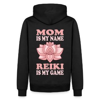 Praticiens Reiki / Maître Reiki / Maman Reiki - Sweat à capuche Premium bio Homme - noir - Dos - Nico (187cm)