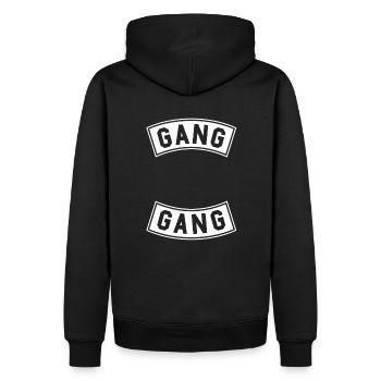 Gang-Gang Banner - Männer Premium Bio Hoodie - Schwarz - Hinten - Nico (187cm)