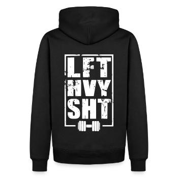 LFT HVY SHT - Entraînement GYM Dynamophilie - Sweat à capuche Premium bio Homme - noir - Dos - Nico (187cm)