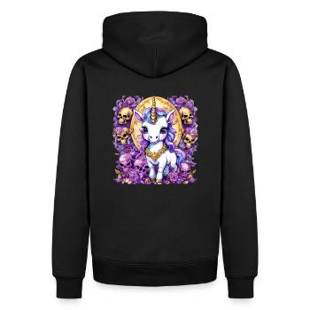 Einhorn mit Totenköpfen Anti süß - Bad Unicorn - Männer Premium Bio Hoodie - Schwarz - Hinten - Nico (187cm)