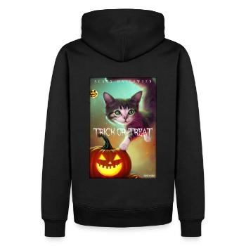 Halloween crazy cat pumpkin - Men’s Premium Organic Hoodie - black - Back - Nico (187cm)
